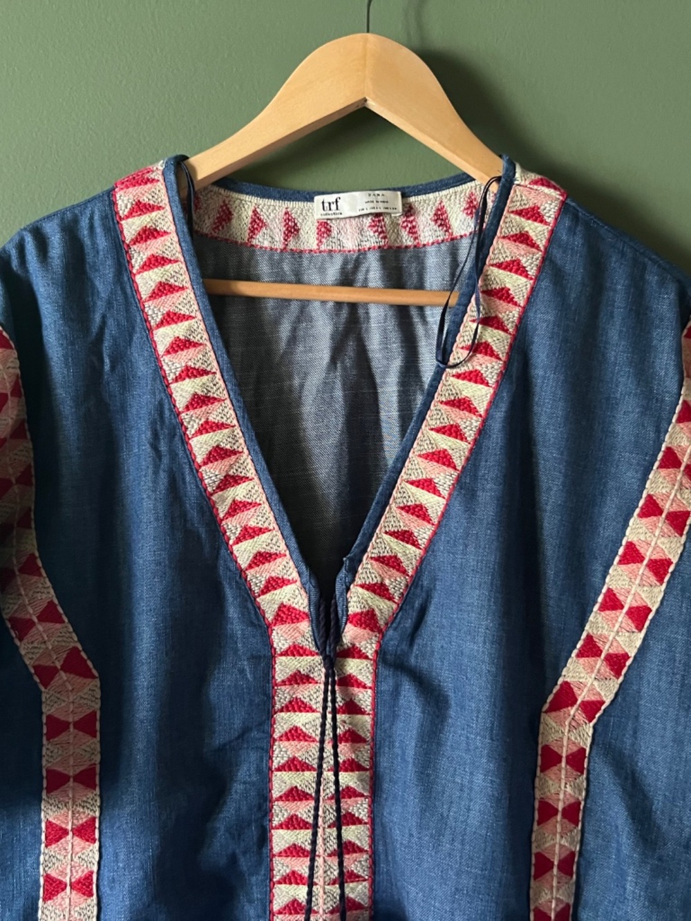 Denim Bohemian V Neck Mini Dress - Picture 4 of 5